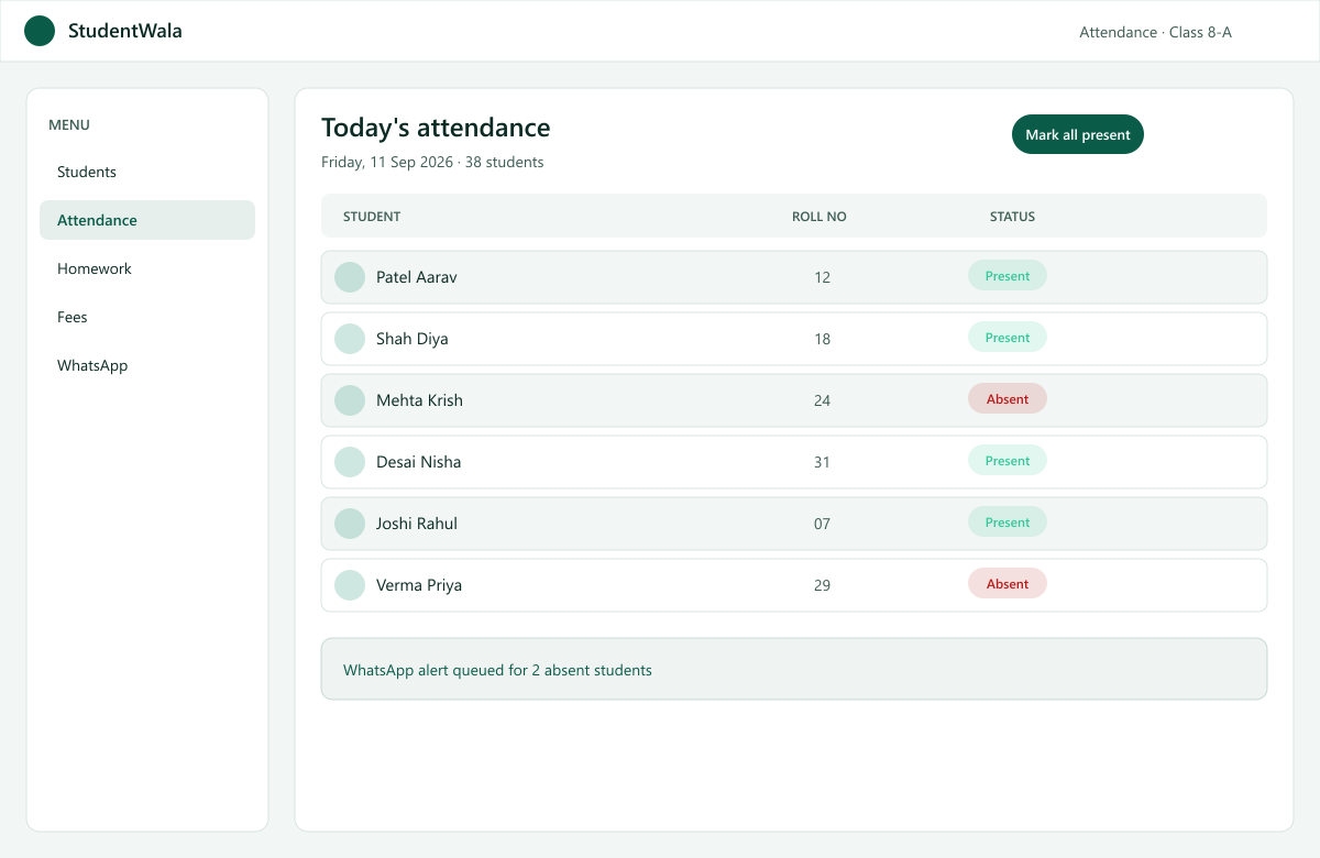 StudentWala attendance screen