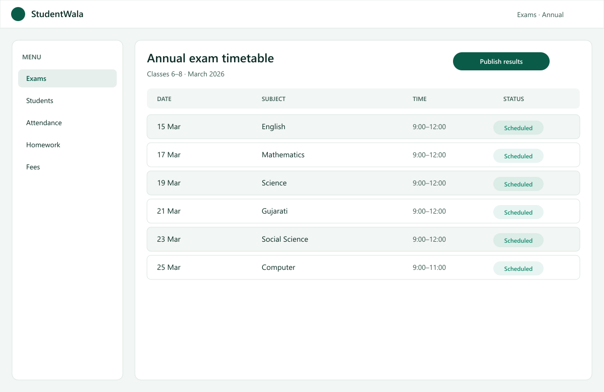 StudentWala exam results screen